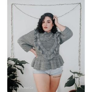 Neiman Marcus Avantlook Peplum Cable Knit Sweater